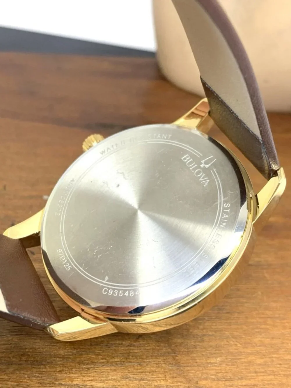 Bulova Men's Watch 97D125 Quartz Diamond Accent Gold Steel Brown Leather 41mm